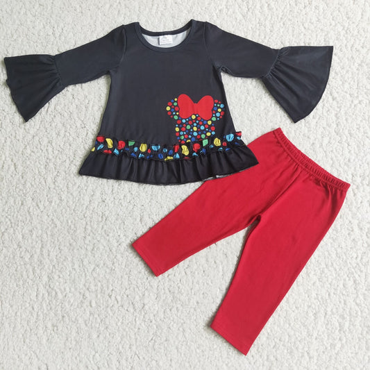 Promotion 6 C8-36 Baby Girl Christmas Mouse Tops Red Cotton Pants Set