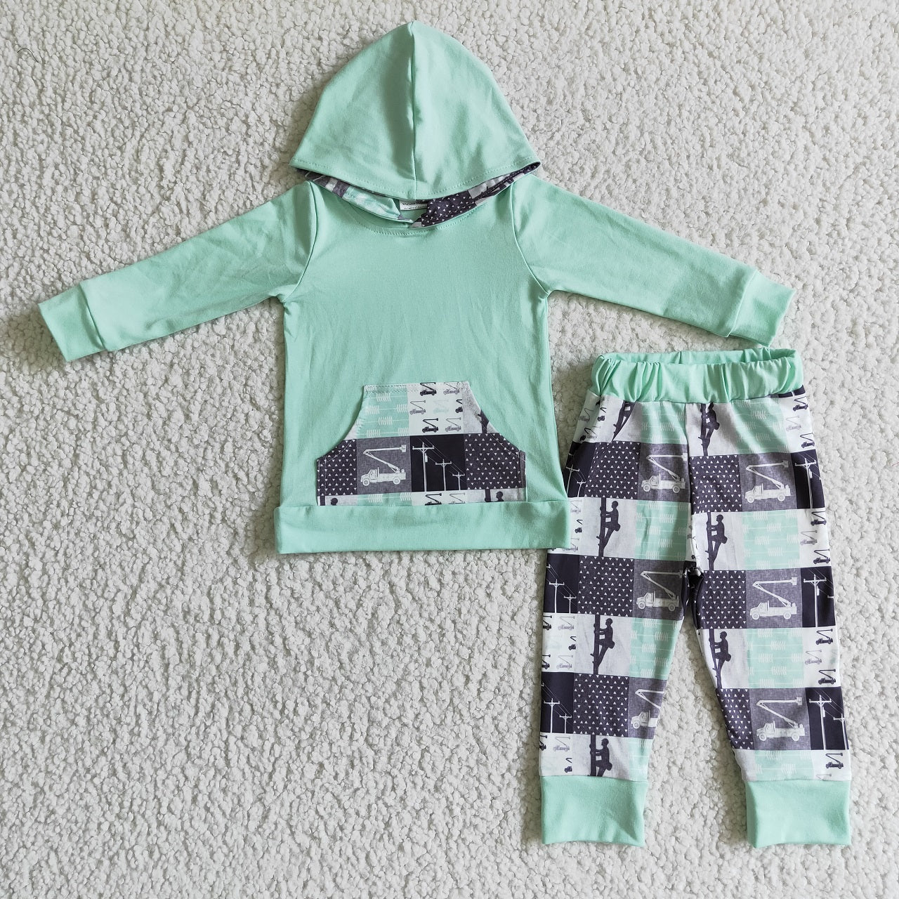 Promotion 6 C8-4 Baby Boy Kids Green Hoodie Outfit