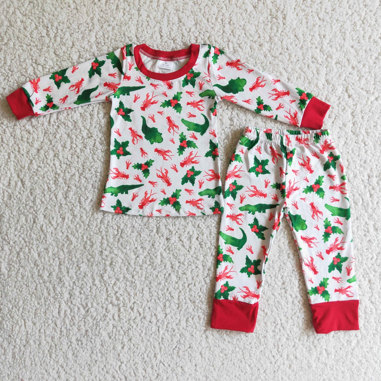 Promotion Baby Boys Christmas Long Sleeves Shirt Pants Crawfish Pajamas Set RTS
