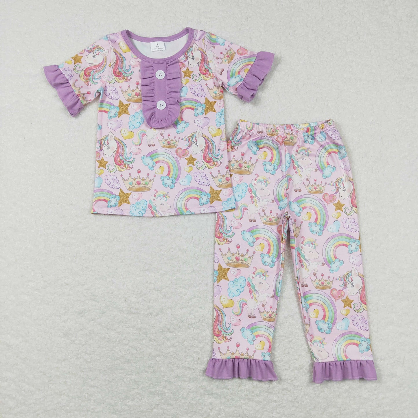 GSPO0949 Baby Girl Rainbow Unicorn Shirt Pants Set Pajamas