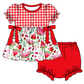 Baby Girl Short Sleeves Watermelon Red Plaid Sibling Romper Dress Clothes Set ( Moq 5 Each Design )