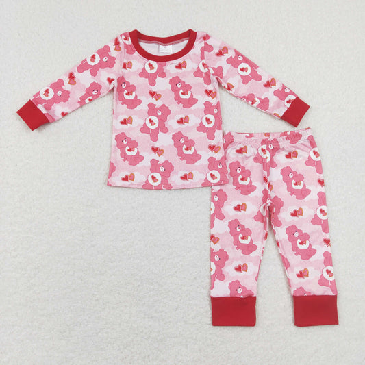 GLP1090 Baby Girl Long Sleeves Bear Hearts Shirt Pants Set Valentine's Day Pajamas