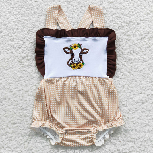 SR0312 Baby Girl Western Cow Summer Embroidery Romper