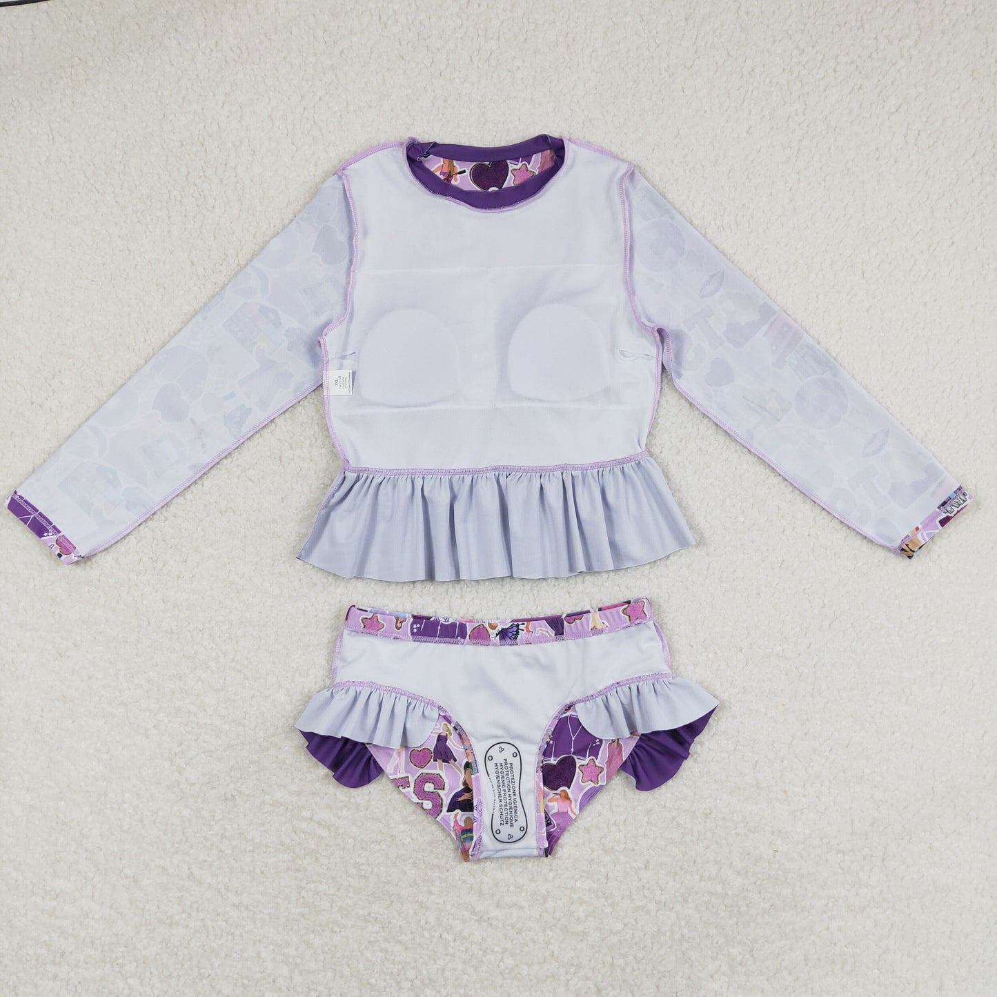 Baby Girl Bathing Suit Long Sleeves Singer Purple Tops Shorts Set Swimsuit