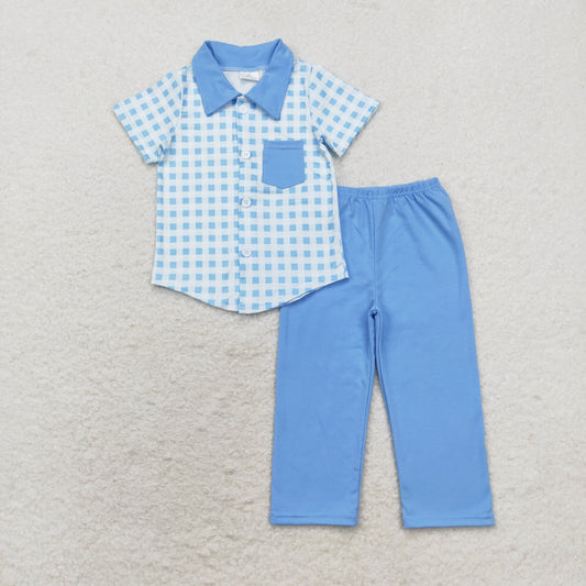 Baby Boy Checkered Short Sleeves Shirt Blue Pants Set