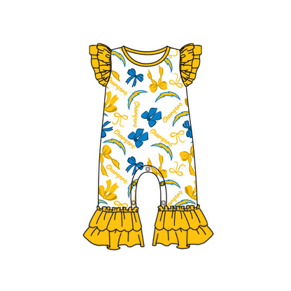 ( Moq 5 each style ) Baby Girl Toddler Team Orange Blue Bows Sibling Romper Dress Set 7.10