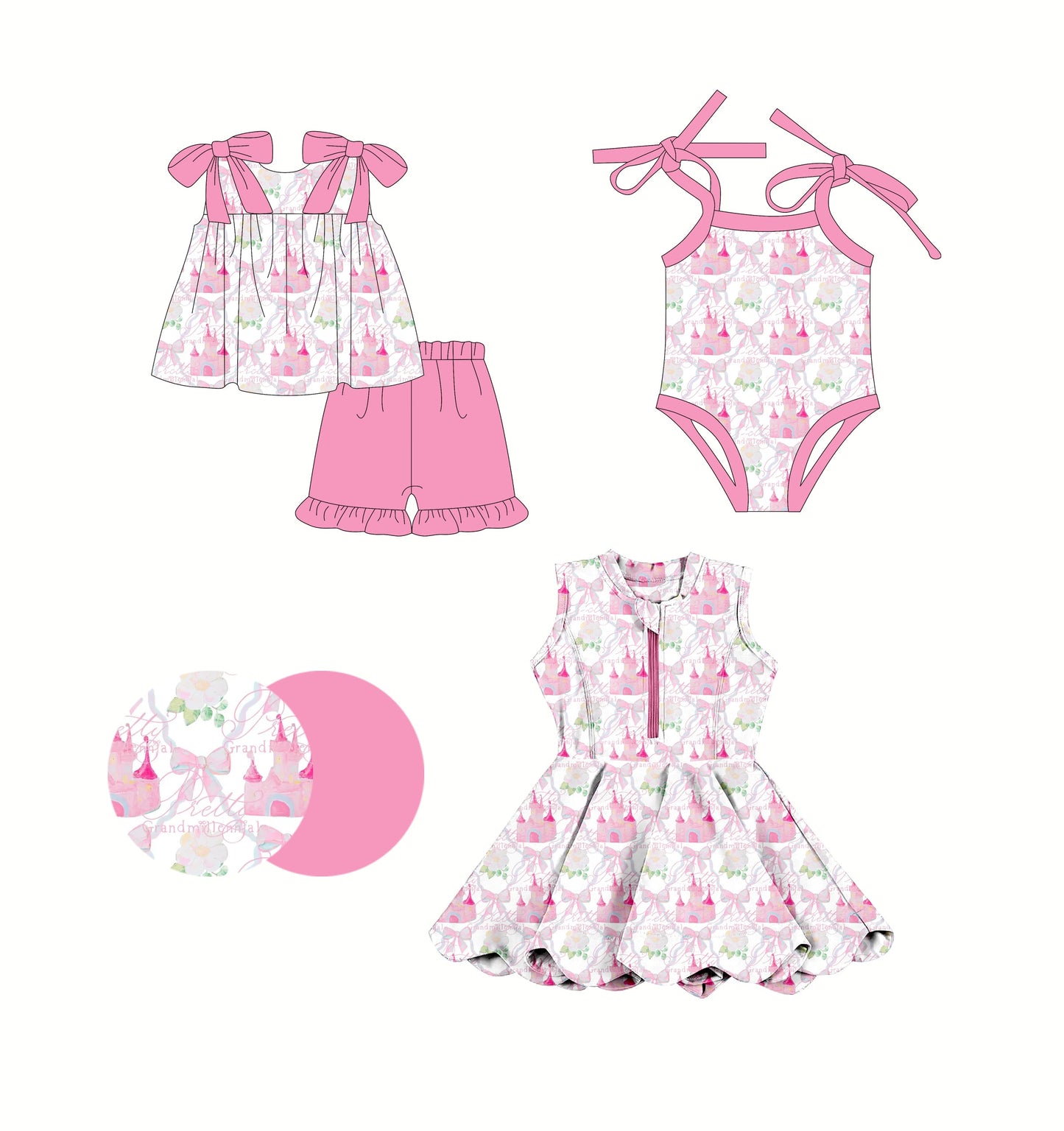 Baby Girl Castle Bows Sibling Romper Dress Set ( Moq 5 Each Style ) 2.25