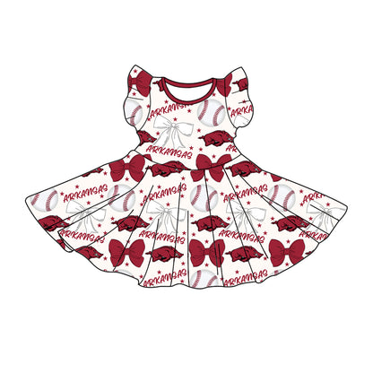 ( Moq 5 each style ) Baby Girl Toddler Team Bows Baseball Pig Sibling Dress Set