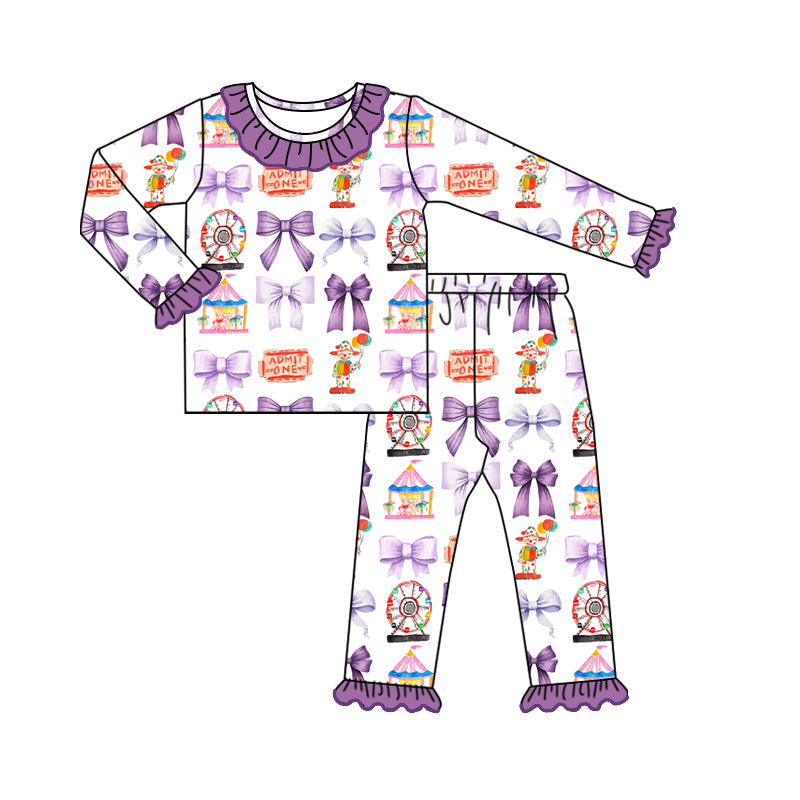 Baby Girl Long Sleeves Purple Bows Shirt Pants Pajamas Set