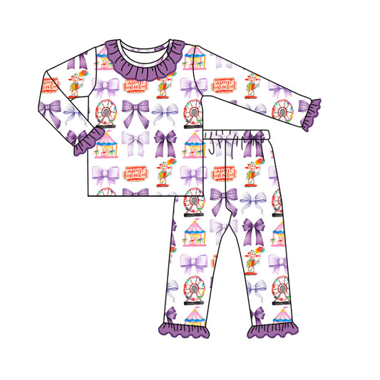 Baby Girl Long Sleeves Purple Bows Shirt Pants Pajamas Set