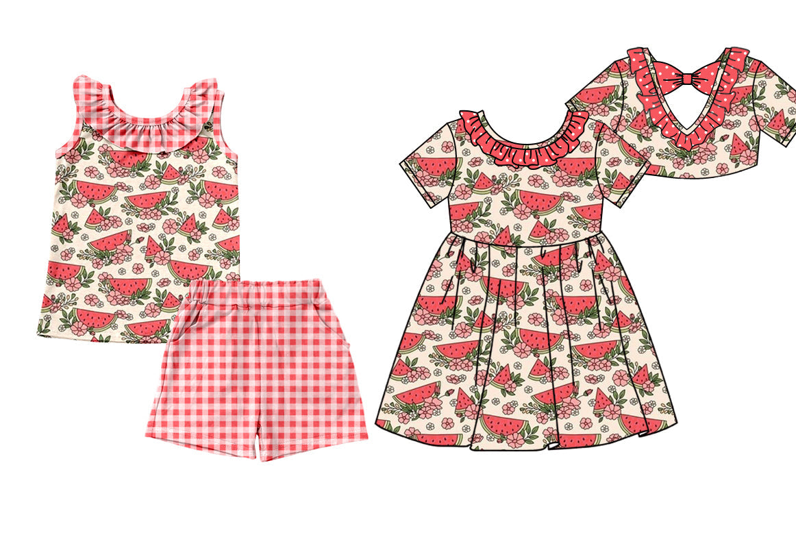 Baby Girl Watermelon Flower Sibling Dress Set ( Moq 5 Each Style ) 1.16