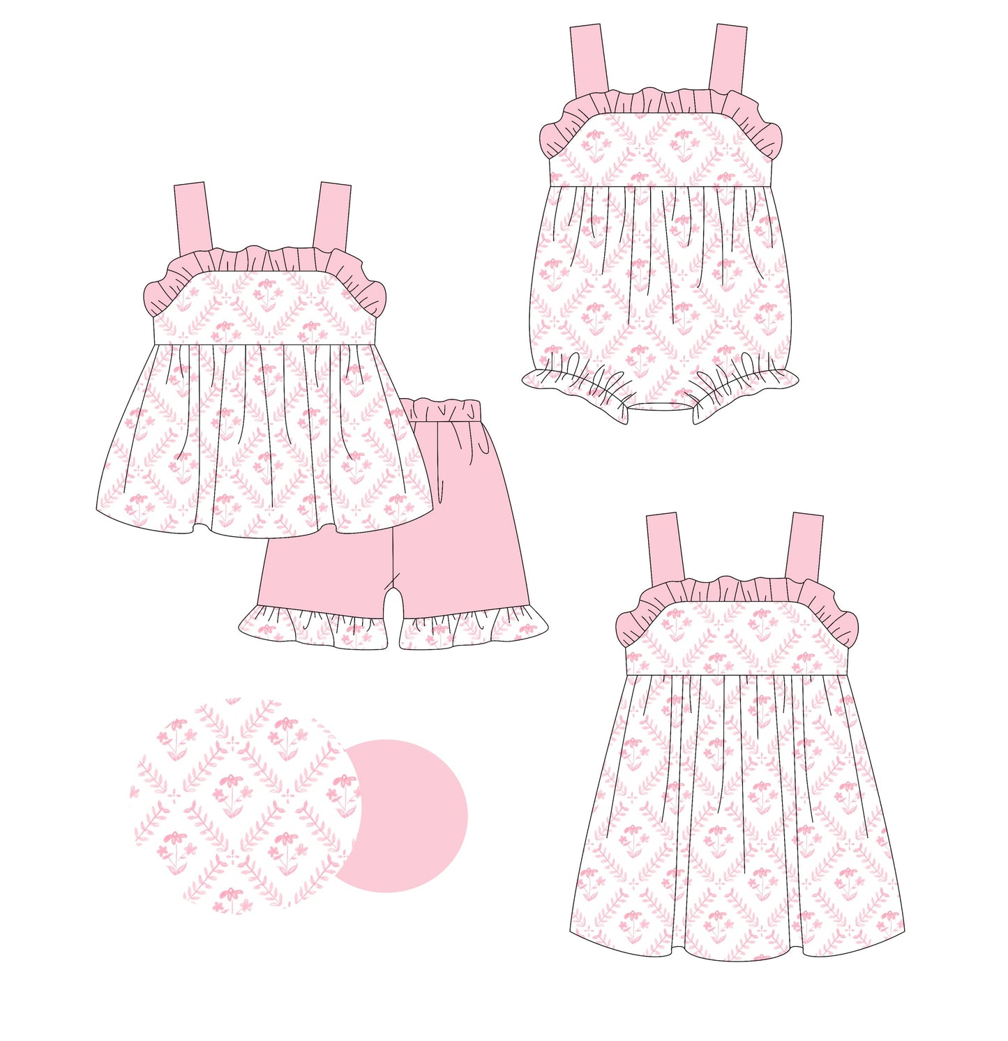 Baby Girl Straps Floral Pink Sibling Romper Dress Set ( Moq 5 Each Style ) 3.6