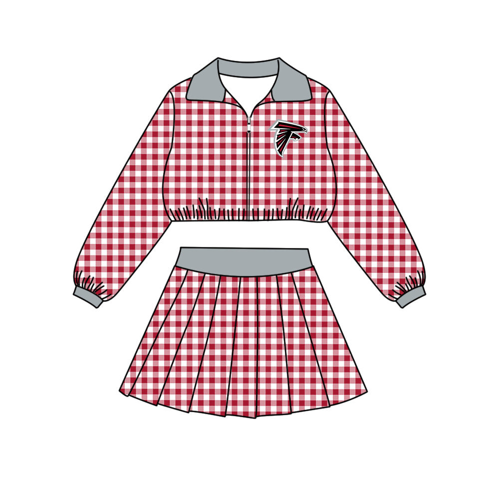 ( Moq 5 ) Baby Girls Kids Long Sleeves Plaid Zipper Tops Skirt Shorts Team Set Clothes