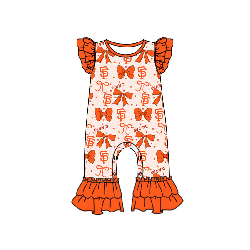 ( Moq 5 each style ) Baby Girl Toddler SF Team Orange Bows Sibling Romper Dress Set 6.16