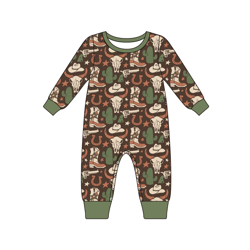 Baby Boy Infant Long Sleeves Western Cow Cactus Romper