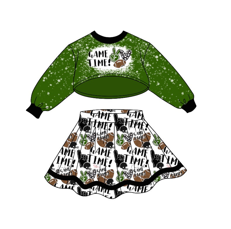 Baby Girl Green Long Sleeves Tops Football Skirt Outfit Moq 5