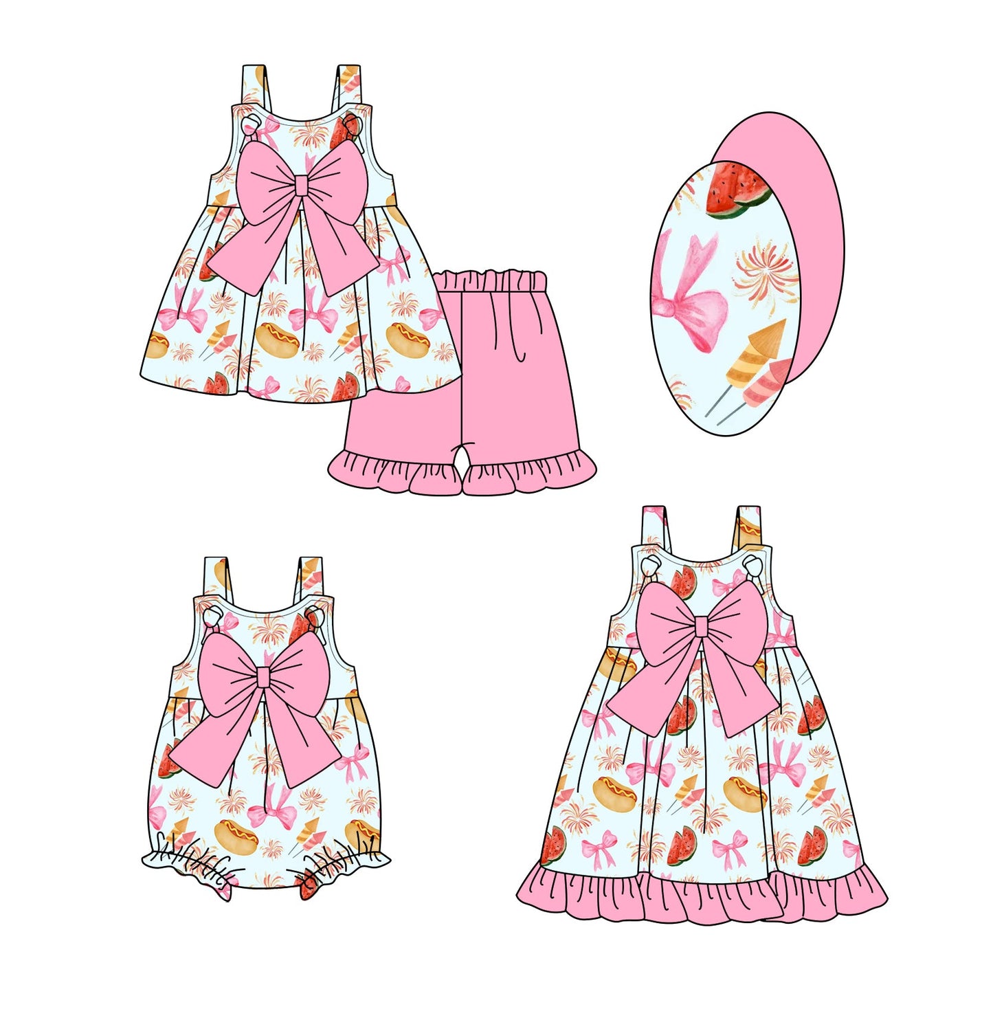 Baby Girl Straps Bows Sibling Romper Dress Set ( Moq 5 Each Style ) 2.15