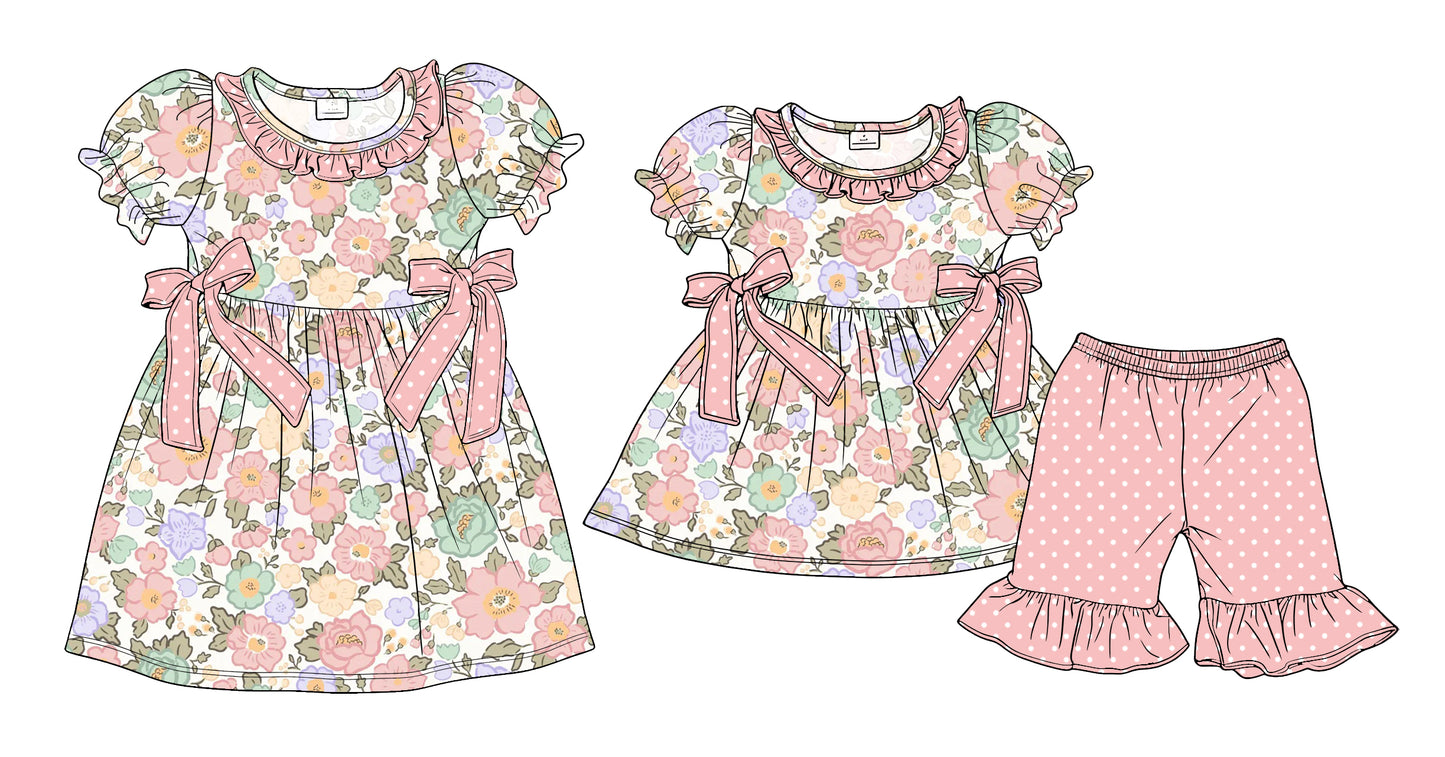 ( Moq 5 Each Style ) Sibling Baby Girls Kids Short Sleeves Bows Flower Dress Set Clothes
