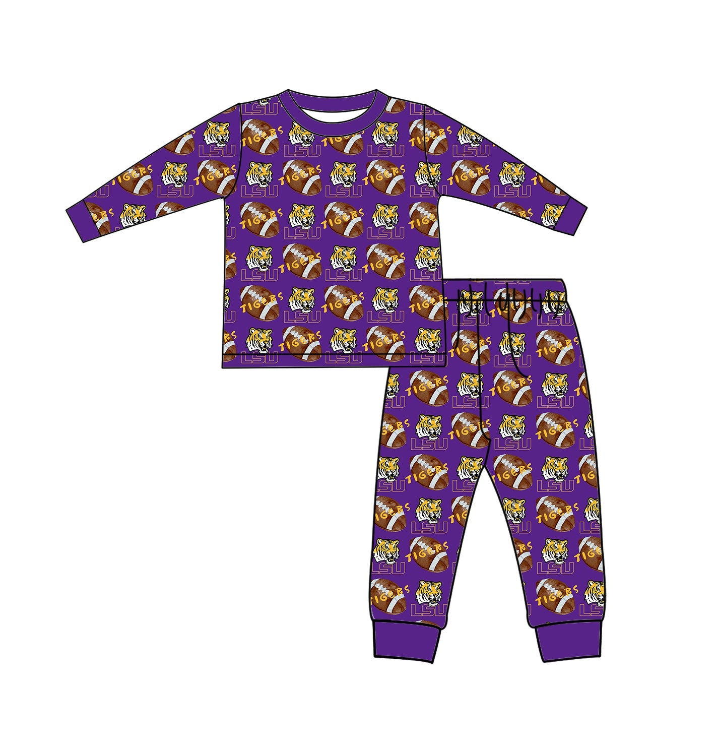 ( Moq 5 each style ) Baby Boy Girl Team Tigers Sibling Purple Pants Dress Set 8.20