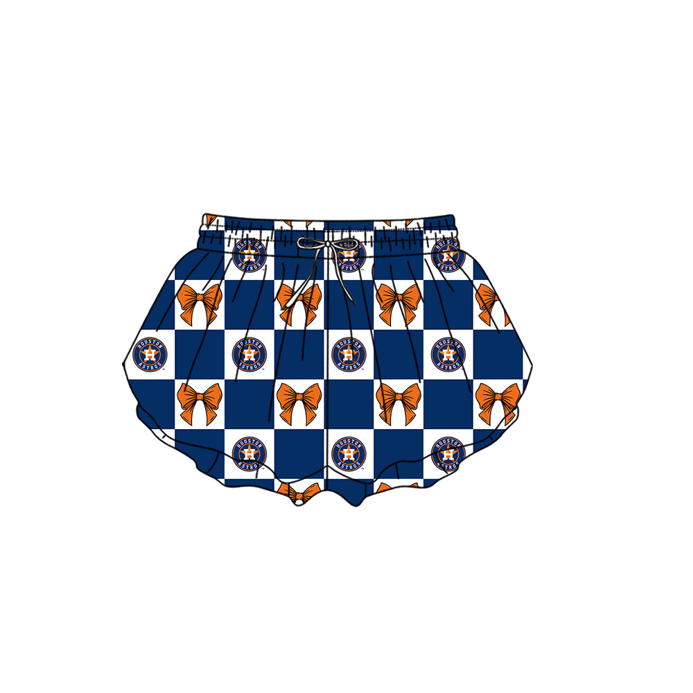 ( Moq 5 Each Style ) Kids Girls Adult Women Bows Blue Plaid Team Shorts Sibling Mom and Me Yoga Clothes