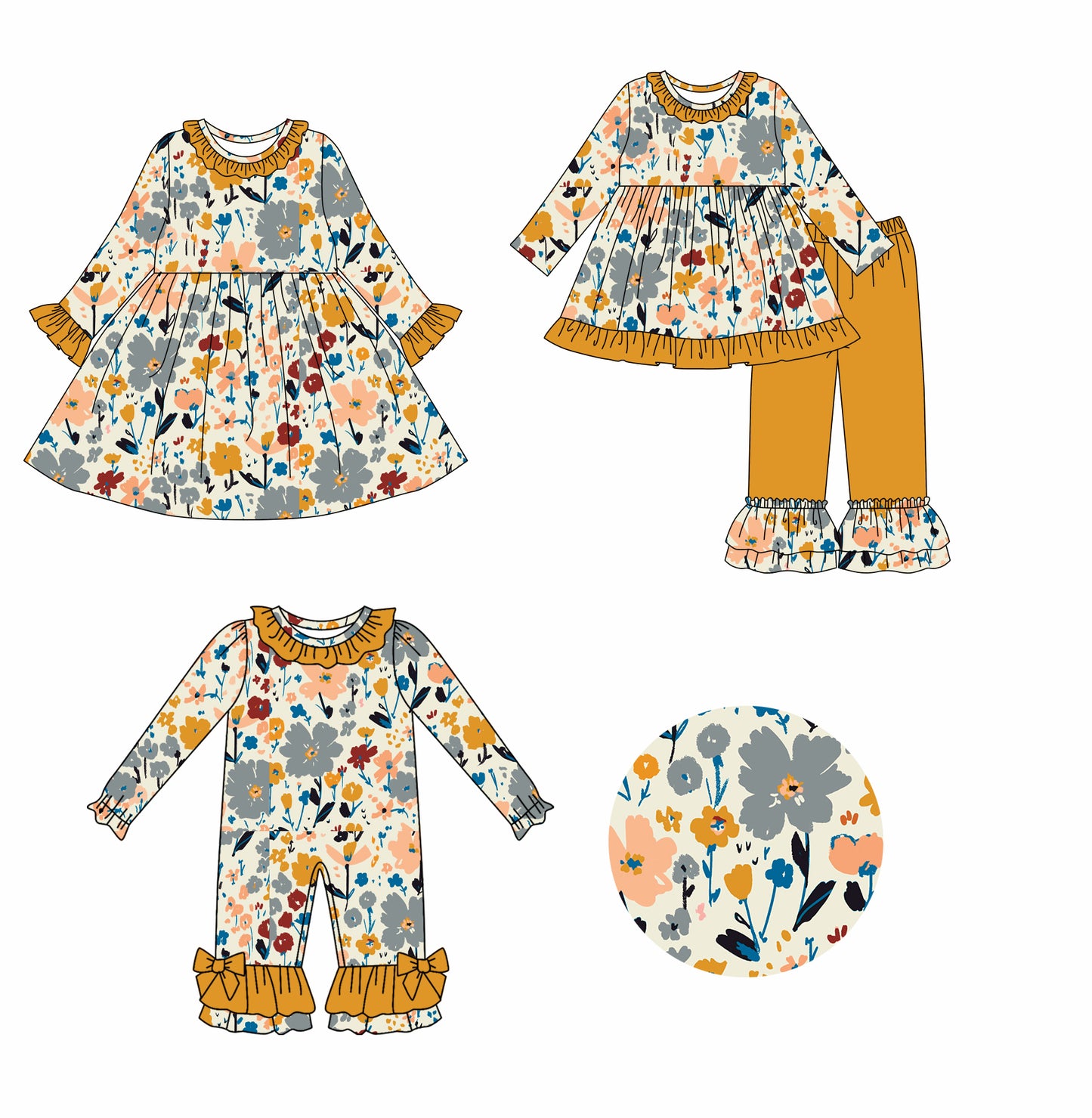 ( Moq 5 Each Style ) Sibling Baby Girls Kids Long Sleeves Flower Romper Dress Set Fall Clothes
