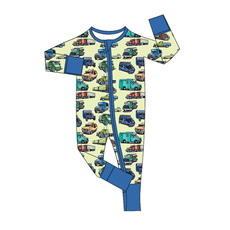 Baby Boy Newborn Infant Trucks Zipper Romper