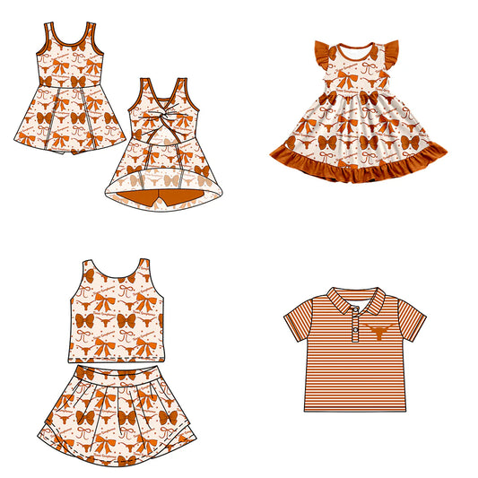 ( Moq 5 each style ) Baby Boy Girl Toddler Team Cow Bows Sibling Shirt Dress Set 6.23