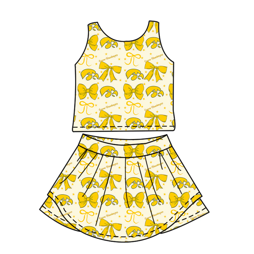 ( Moq 5 each style ) Baby Girl Toddler Team Yellow Bows Sibling Dress Set 6.26