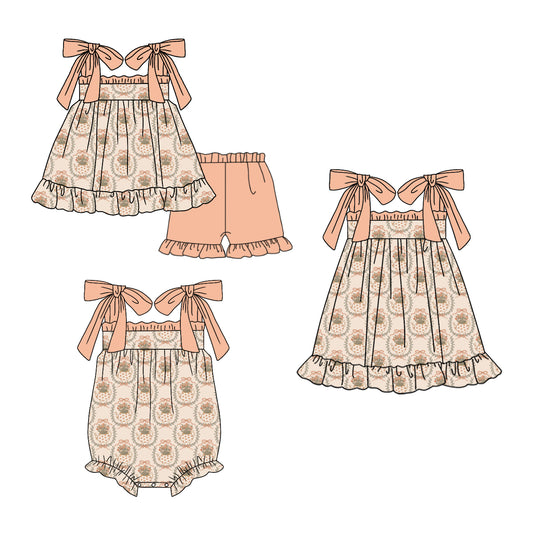 ( Moq 5 Each Style ) Baby Girls Kids Floral Bows Sibling Summer Romper Dress Set