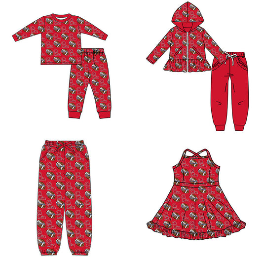 ( Moq 5 each style ) Baby Boy Girl Team Football Sibling  Red Pants Dress Set 8.20