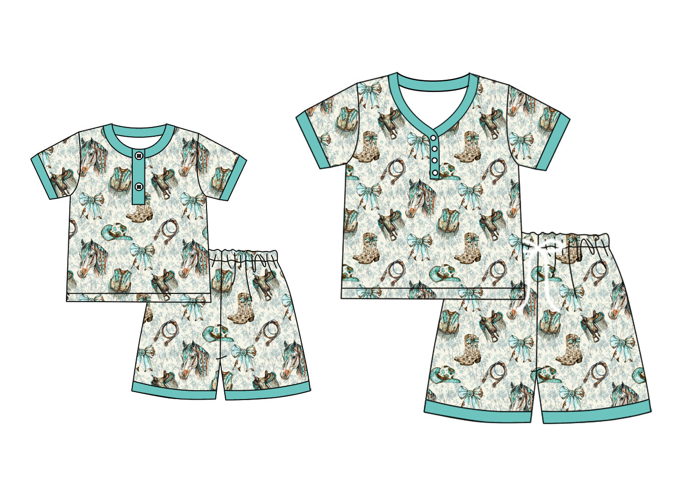 ( Moq 5 Each Style ) Baby Girl Adult Women Western Bows Horse Sibling Mommy And Me Family Pajamas Set 4.23