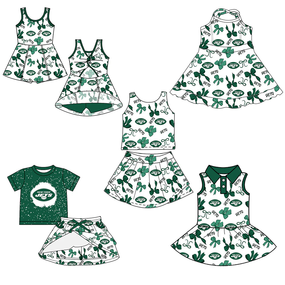 ( Moq 5 each style ) Baby Girl Toddler Football Team Green Bows Sibling Skort Dress Set 6.6