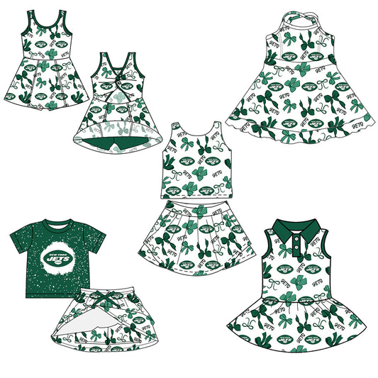 ( Moq 5 each style ) Baby Girl Toddler Football Team Green Bows Sibling Skort Dress Set 6.6