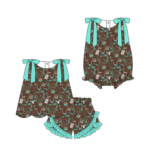 ( Moq 5 Each Style ) Sibling Baby Girls Kids Sleeveless Daddy's Bows Tops Shorts Summer Set Romper