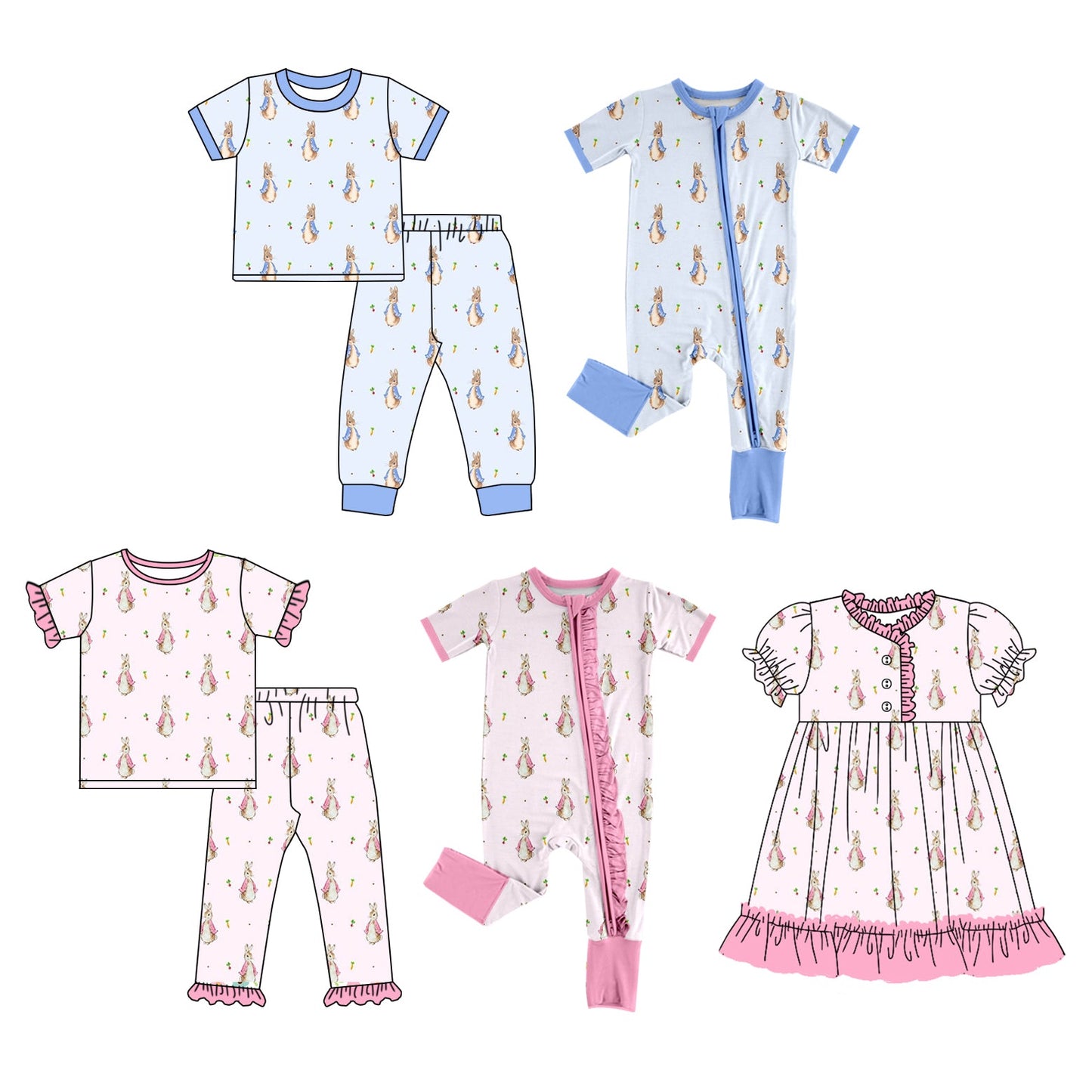 Baby Boy Girl Short Sleeves Easter Rabbits Sibling Romper Dress Set ( Moq 5 Each Design ) 12.13