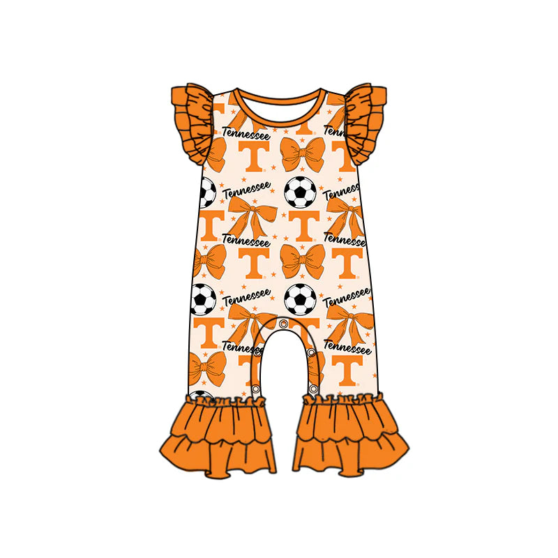 ( Moq 5 each style ) Baby Girl Toddler T Team Orange Bows ‌Soccer‌ Sibling Romper Dress Set 6.14