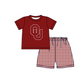 ( Moq 5 ) Baby Boys Toddler Short Sleeves Shirt Red Plaid Shorts Team Summer Set