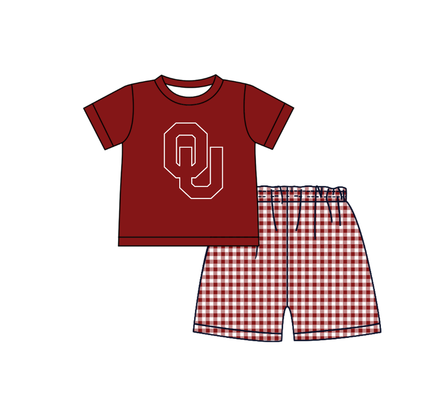( Moq 5 ) Baby Boys Toddler Short Sleeves Shirt Red Plaid Shorts Team Summer Set