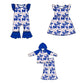 ( Moq 5 each style ) Baby Girl Toddler UK Team Bows Baseball Blue Sibling Romper Dress Set 6.13