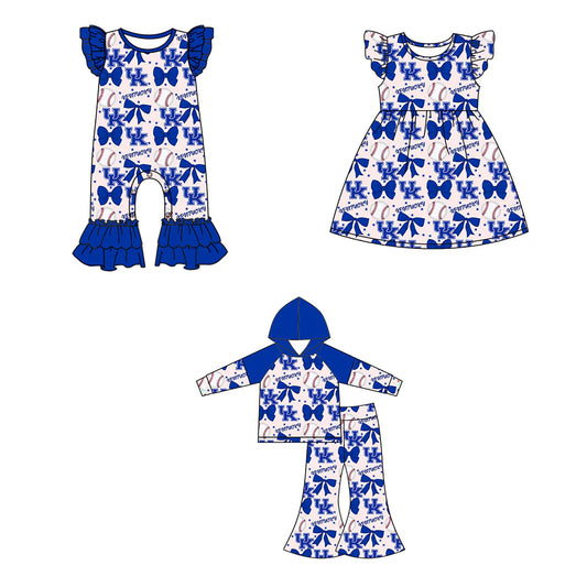 ( Moq 5 each style ) Baby Girl Toddler UK Team Bows Baseball Blue Sibling Romper Dress Set 6.13