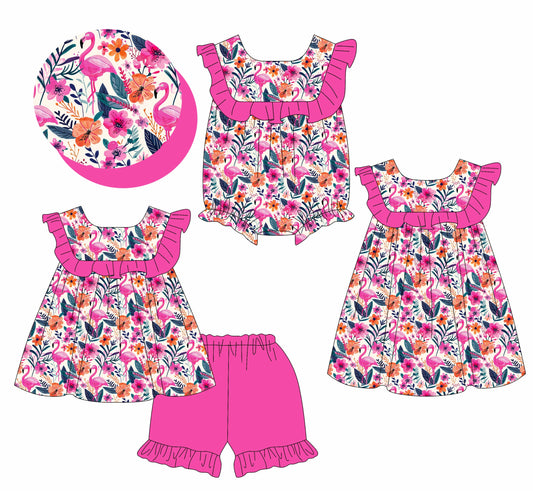 Baby Girl Flamingos Flower Sibling Romper Dress Set ( Moq 5 Each Style ) 1.13