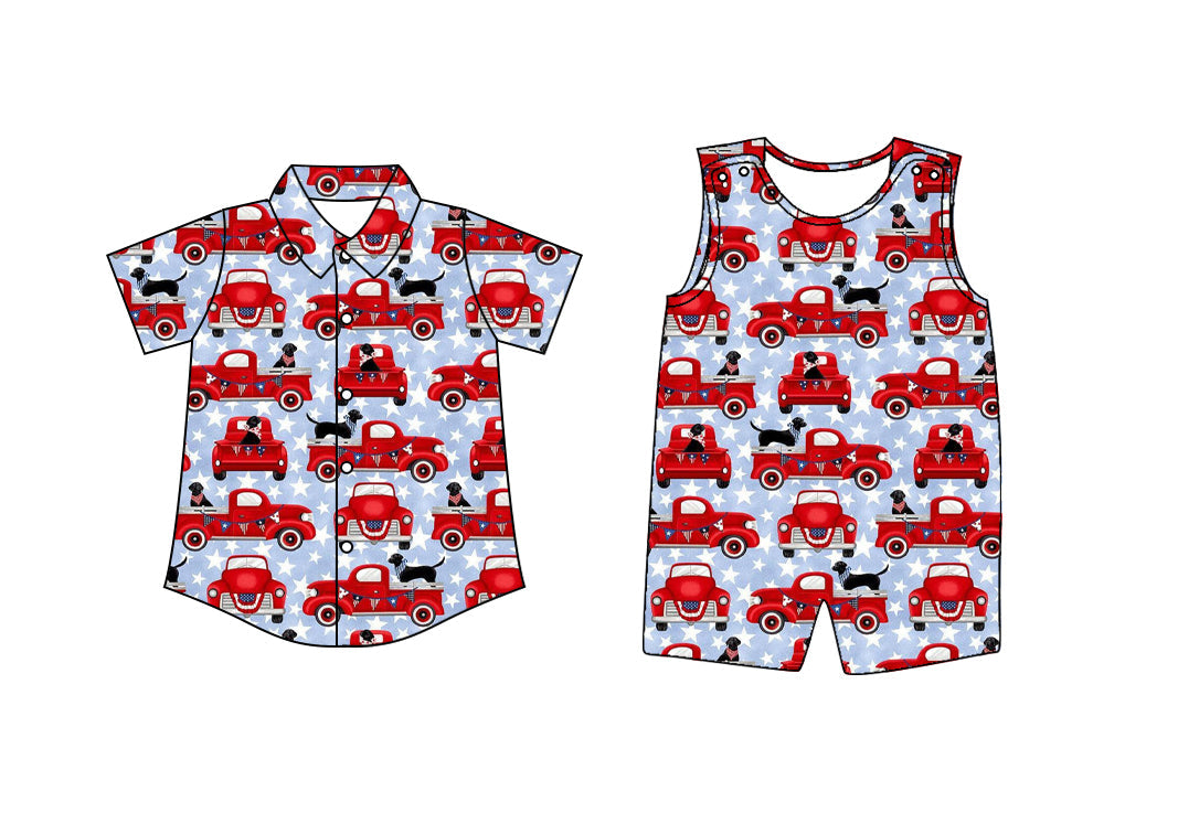 Baby Boy July 4th Dogs Cars Sibling Romper Shirt ( Moq 5 Each Style ) 12.27