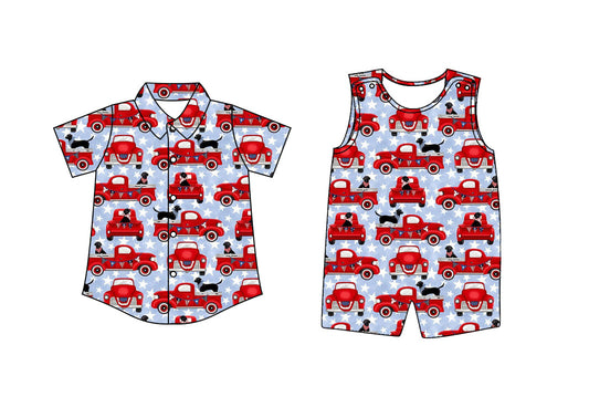 Baby Boy July 4th Dogs Cars Sibling Romper Shirt ( Moq 5 Each Style ) 12.27
