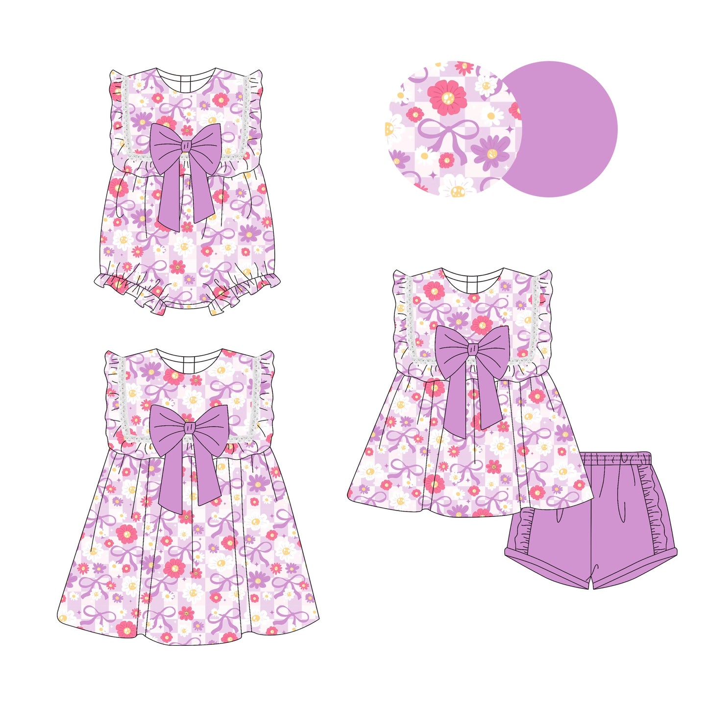 ( Moq 5 Each Style ) Baby Girl Flower Bows Sibling Romper Dress Set 3.29