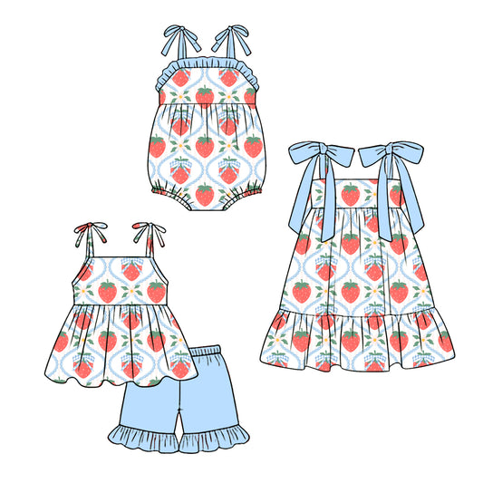 ( Moq 5 Each Style ) Sibling Baby Girls Kids Strawberry Flower Romper Dress Set Clothes