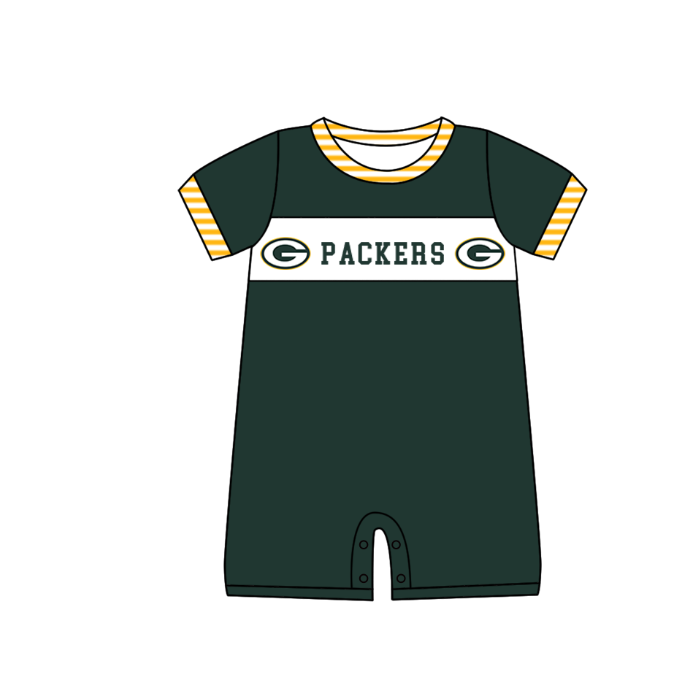 ( Moq 5 ) Baby Boys Infant Short Sleeves Team Summer Green Romper