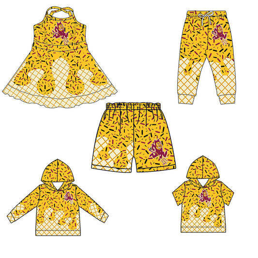 ( Moq 5 each style ) Baby Boy Girl Team Sibling Yellow Dress Shirt Shorts Pants 6.2