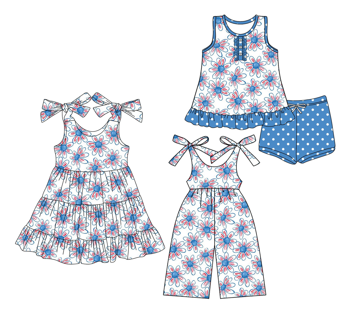 Baby Girl Sleeveless Flower Sibling Jumpsuit Dress Set ( Moq 5 Each Style ) 3.18