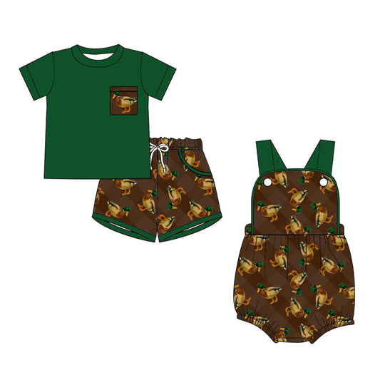 ( Moq 5 Each Style ) Baby Boys Kids Toddler Ducks Sibling Green Summer Romper Set