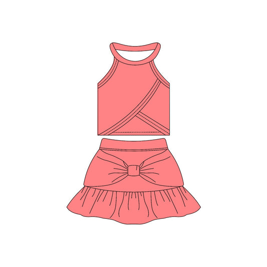 ( Moq 10 ) Baby Girl Watermelon Sleeveless Vest Ruffle Shorts Skirts Activity Wear Yoga Set